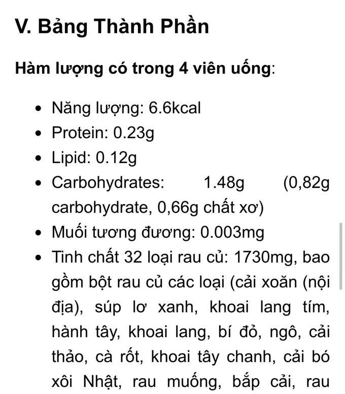Hàm lượng chất xơ kẹo rau KERA tương đương viên uống DHC
