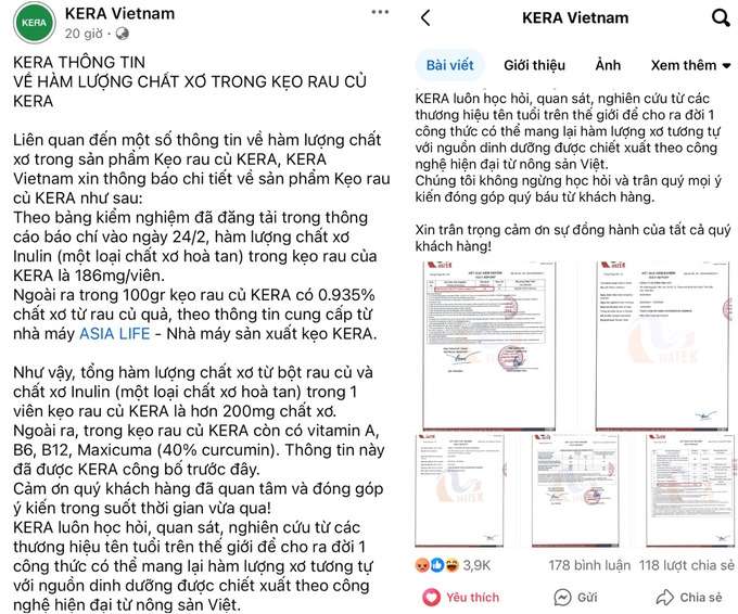Hàm lượng chất xơ kẹo rau KERA tương đương viên uống DHC